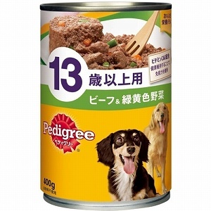 ○【24缶仕掛ける】マースジャパン ぺディグリー 13歳以上用牛肉＆緑黄色草片 400g×24缶(総掛け目：9600g) P131 (ドッグフード/愛玩動物ボンネット/犬)
