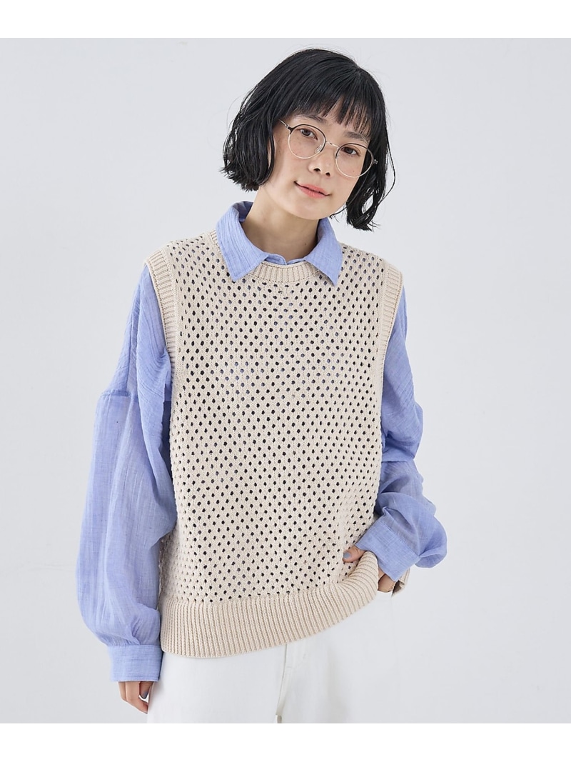メッシュ柄ベスト collex コレックス トップス その他のトップス ベージュ ブラック ブルー【送料無料】[ Fashion]