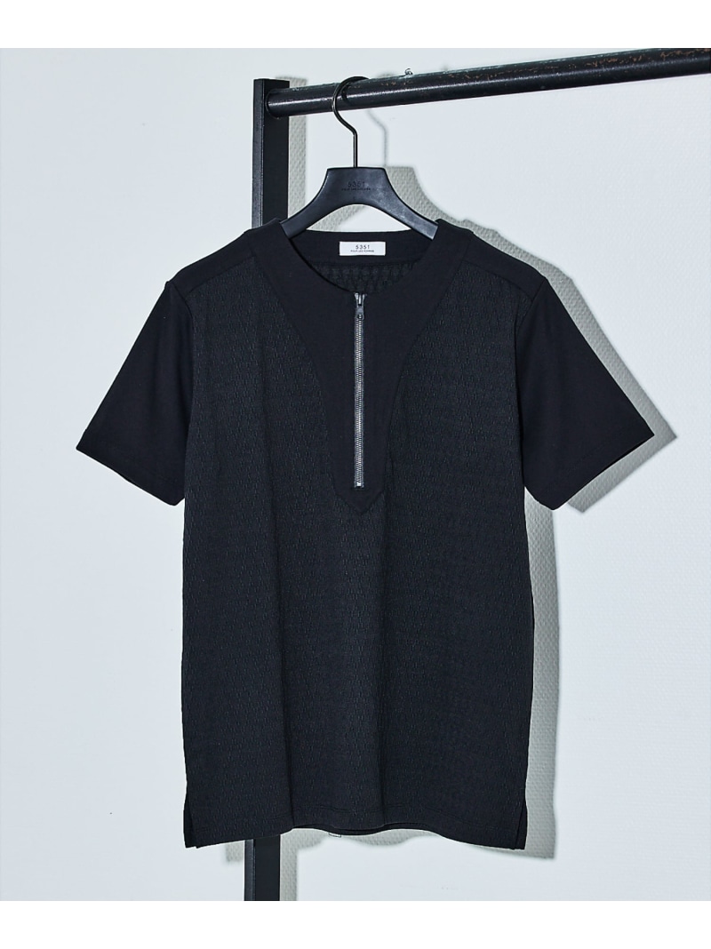 【SALE／20%OFF】ミックスジャガード 半袖 Tシャツ 5351POUR LES HOMMES ゴーサンゴーイチプールオム トップス カットソー・Tシャツ ブラック グレー【RBA_E】【送料無料】[ Fashion]