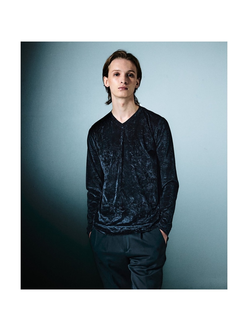 クラッシュベロア Vネック 長袖Tシャツ 5351POUR LES HOMMES ゴーサンゴーイチプールオム トップス カットソー・Tシャツ ブラック グレー【送料無料】[ Fashion]