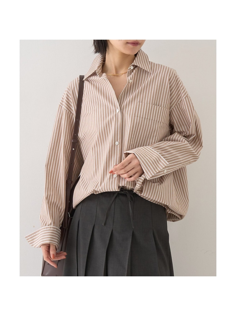 【SALE／45%OFF】ストライプメンズライクシャツ Rouge vif la cle ルージュ・ヴィフ ラクレ トップス シャツ・ブラウス パープル ブラウン【RBA_E】【送料無料】[ Fashion]