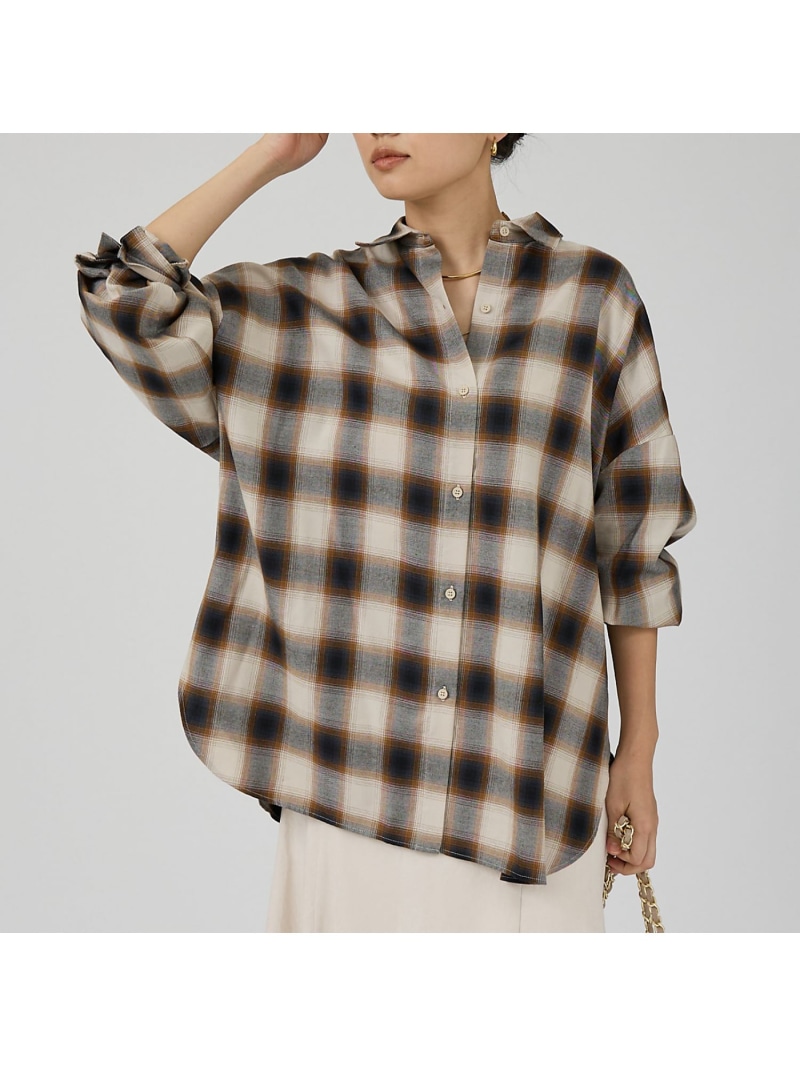 【SALE／20%OFF】オンブレーチェックオーバーシャツ Rouge vif la cle ルージュ・ヴィフ ラクレ トップス シャツ・ブラウス グレー ブラウン【RBA_E】【送料無料】[ Fashion]｜ABAHOUSE ONLINE