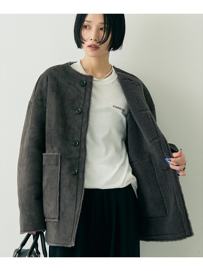 【2サイズ展開】2WAYスウェードリバーシブルボアコート / ノーカラーコート Rouge vif la cle ルージュ・ヴィフ ラクレ ジャケット・アウター その他のジャケット・アウター ブラウン グレー【送料無料】[ Fashion]