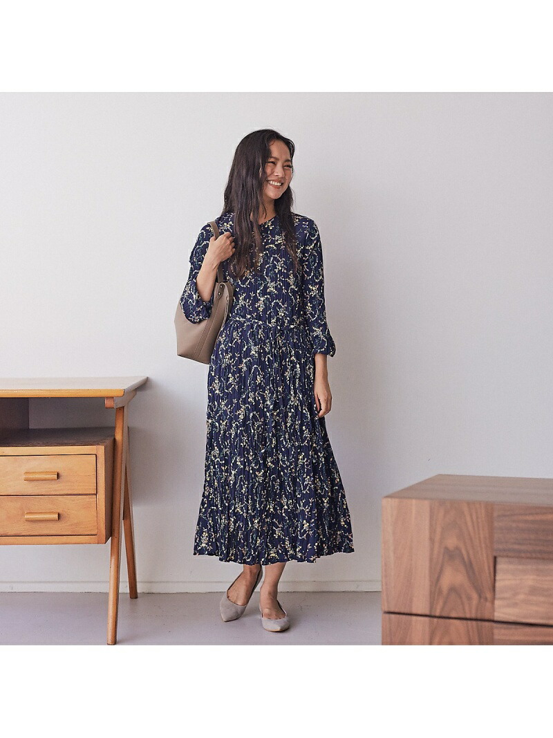 高級素材使用ブランド ワンピース ルージュ ヴィフ Cle La Vif Rouge Fashion Mylanka フラワープリントプリーツ ワンピース Rakuten ラクレ ブラック 送料無料 ネイビー シャツワンピース ワンピース Sorif Dk