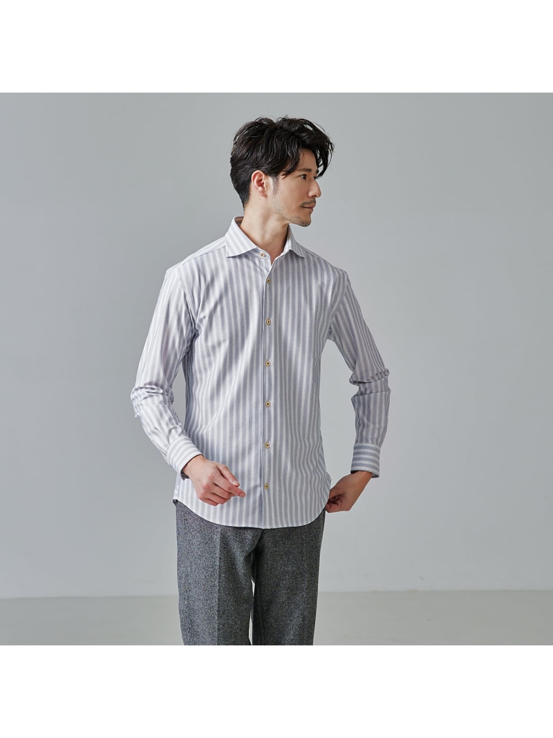 【FLEX SHIRTS】マルチ伸ばすこと シャンブレー 縞模様 プルオーバー ABAHOUSE LASTWORD アバハウス トップス プルオーバー・トップ 薄墨色 白いこと【貨物輸送無料】[ Fashion] カジュアルシャツ-メンズファッション