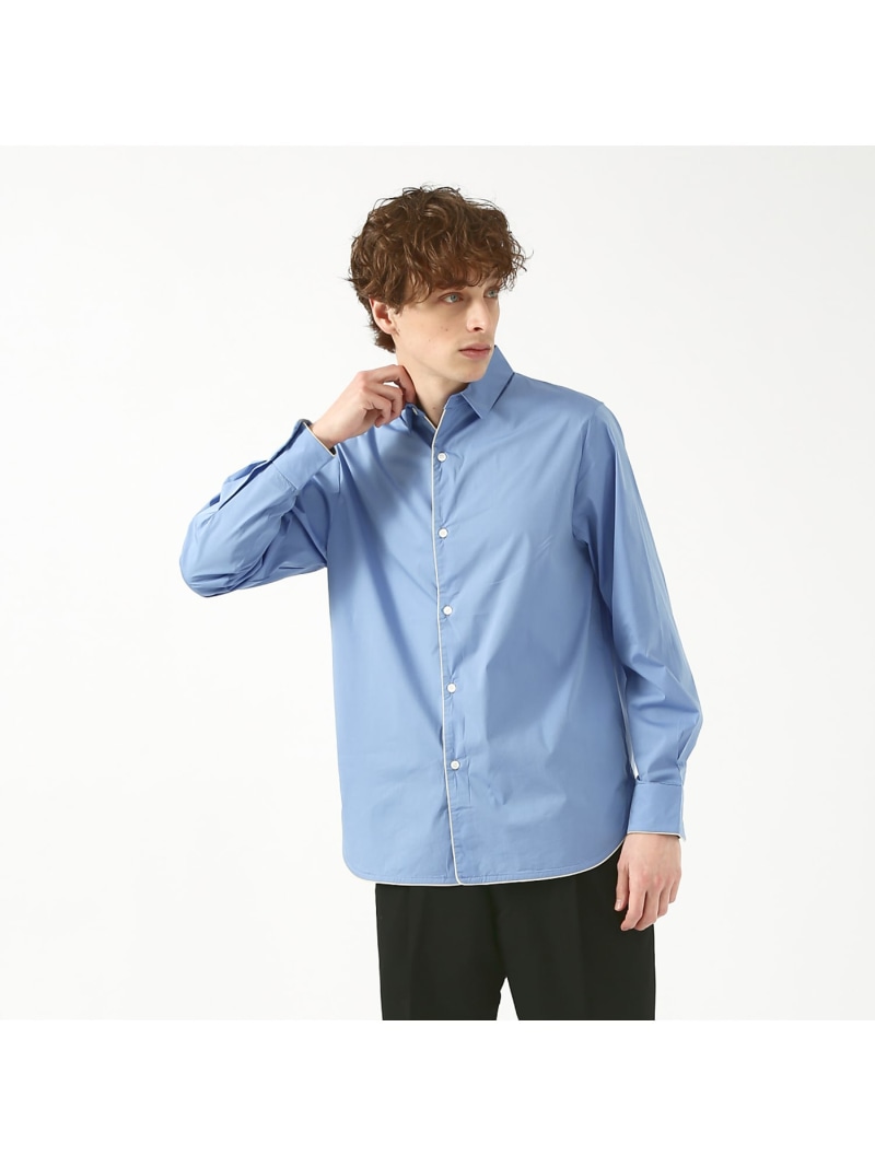 【SALE／50%OFF】ストレッチ パイピングシャツ DESIGNWORKS デザインワークス トップス シャツ・ブラウス ホワイト ブルー【RBA_E】【送料無料】[ Fashion]｜ABAHOUSE ONLINE