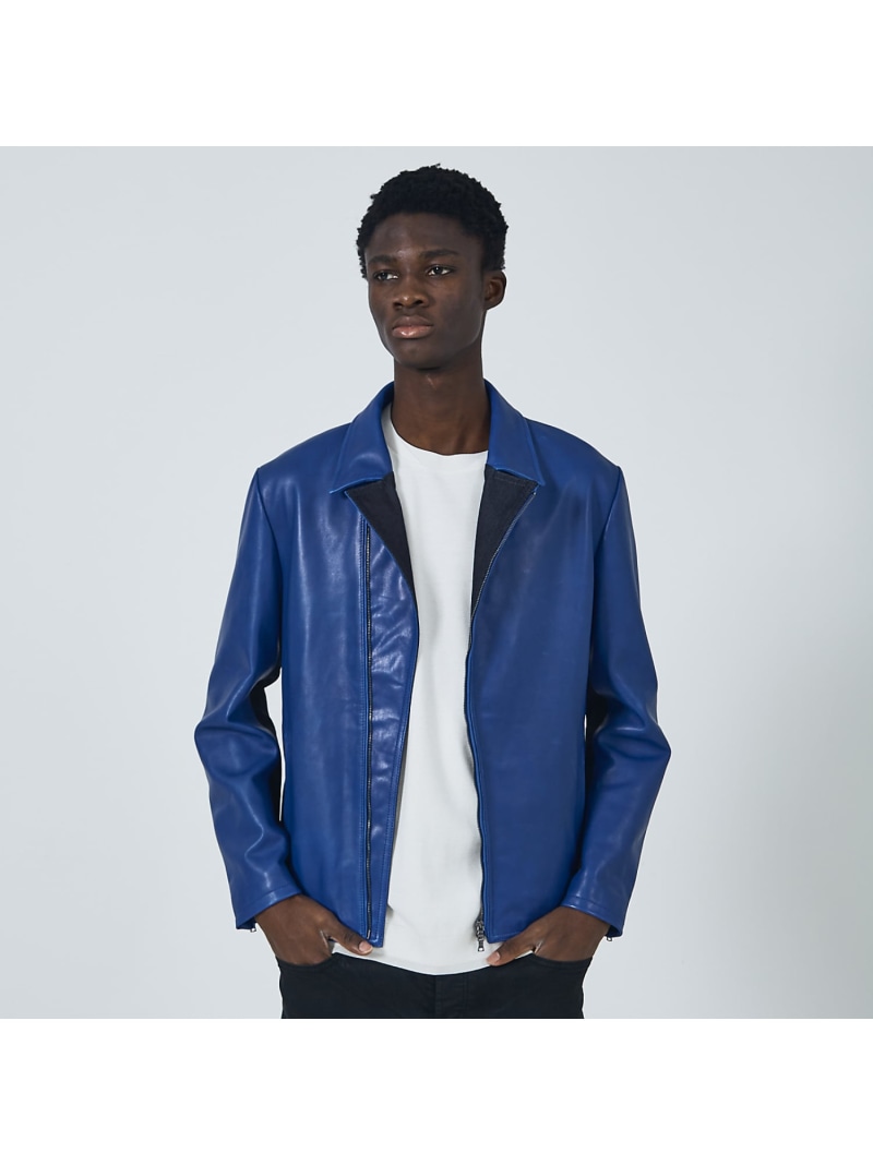 【SALE／30%OFF】【レザー*デニム】セミダブル ライダース ジャケット 5351POUR LES HOMMES ゴーサンゴーイチプールオム ジャケット・アウター ライダースジャケット ブラック ブルー【RBA_E】【送料無料】[ Fashion]