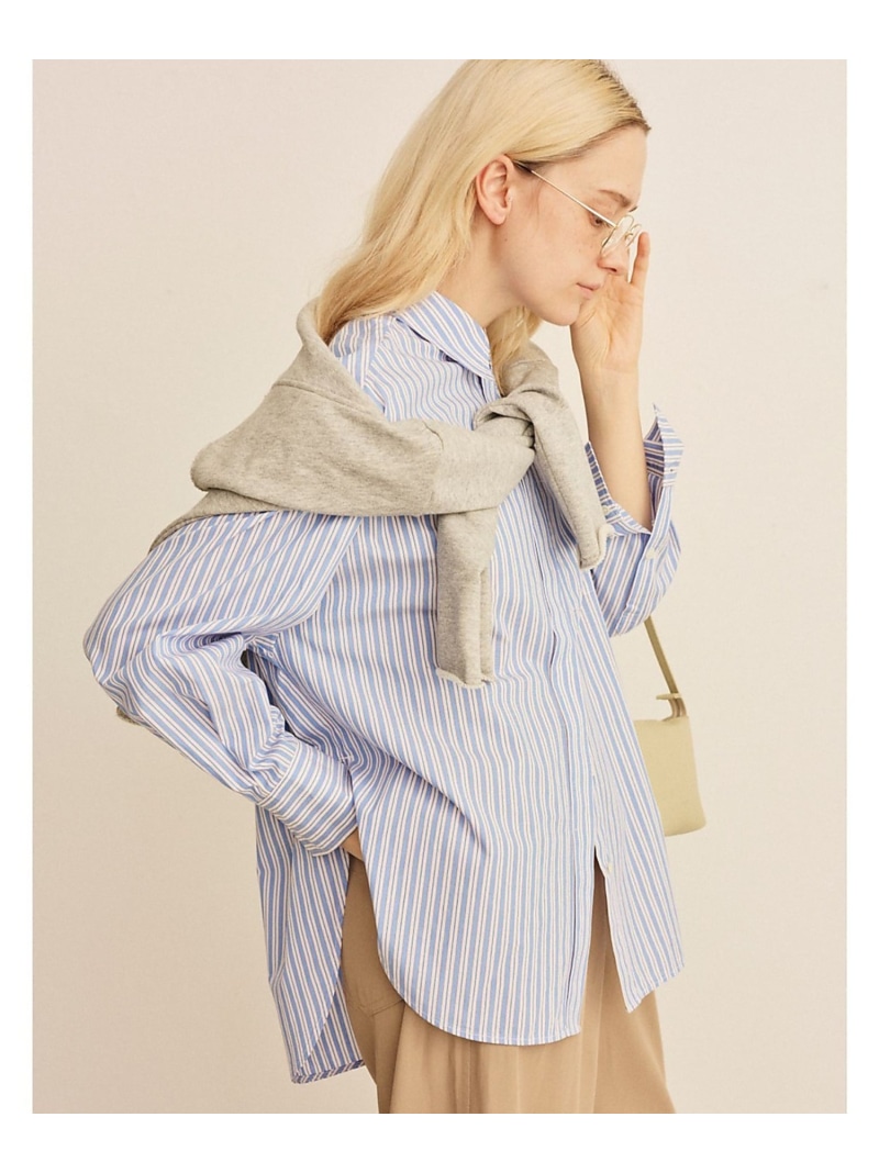 【SALE／30%OFF】コットンマルチストライプビッグシャツ Rouge vif la cle ルージュ・ヴィフ ラクレ トップス プルオーバー・トップ 薄墨色 青み【RBA_E】【貨物輸送無料】[ Fashion]