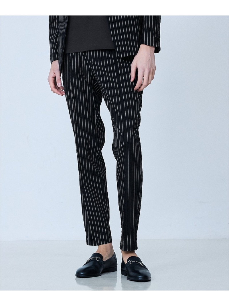 【セットアップ対応】Dot Air サッカーストライプ スラックス 5351POUR LES HOMMES ゴーサンゴーイチプールオム パンツ スラックス・ドレスパンツ ホワイト ブラック【送料無料】[ Fashion]