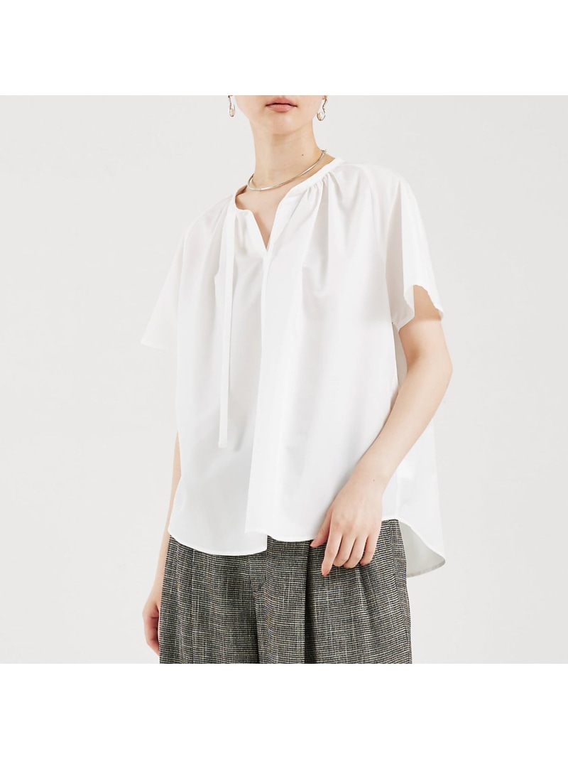 【SALE／50%OFF】トリアセコットンギャザーブラウス qualite カリテ トップス シャツ・ブラウス ネイビー ホワイト【RBA_E】【送料無料】[ Fashion] 7,326円