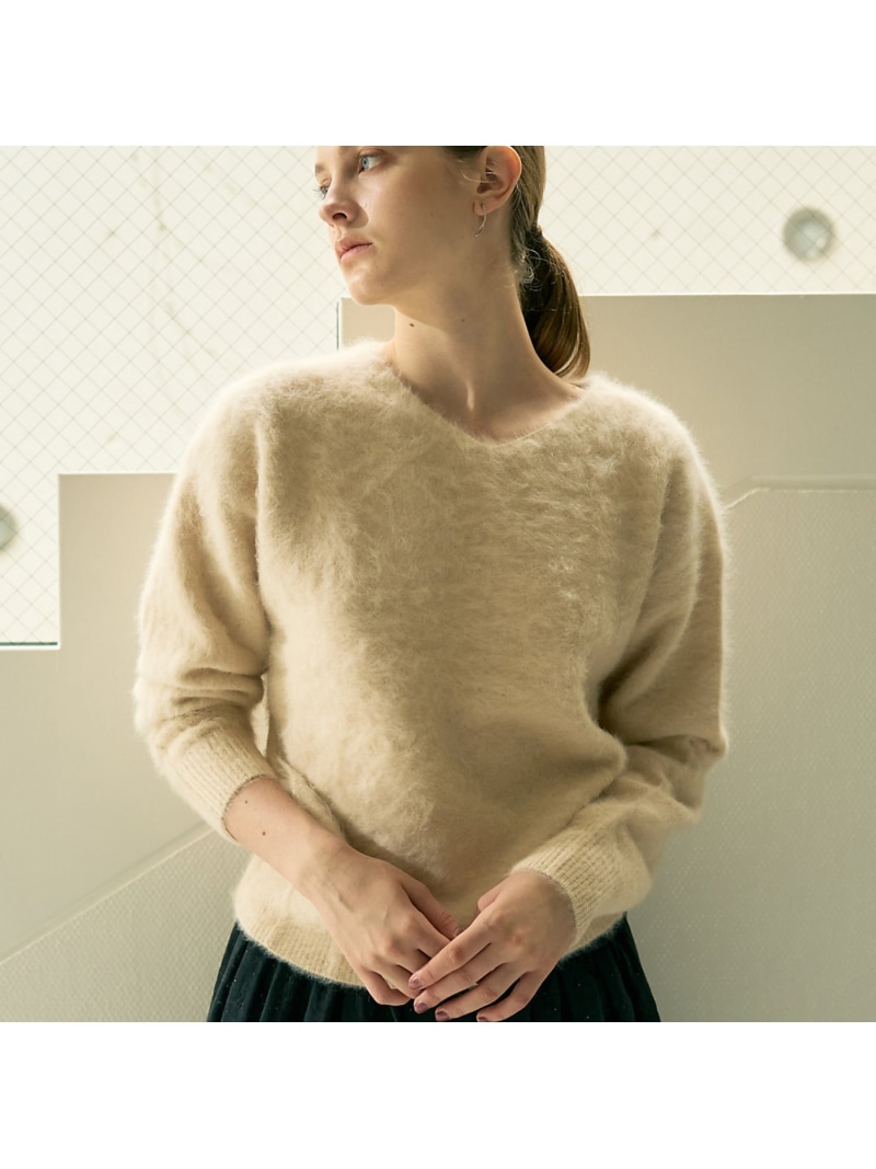 【SALE／50%OFF】ファー加工Vネックニット DESIGNWORKS デザインワークス トップス ニット ベージュ グレー ブラック【RBA_E】【送料無料】[ Fashion]｜ABAHOUSE ONLINE