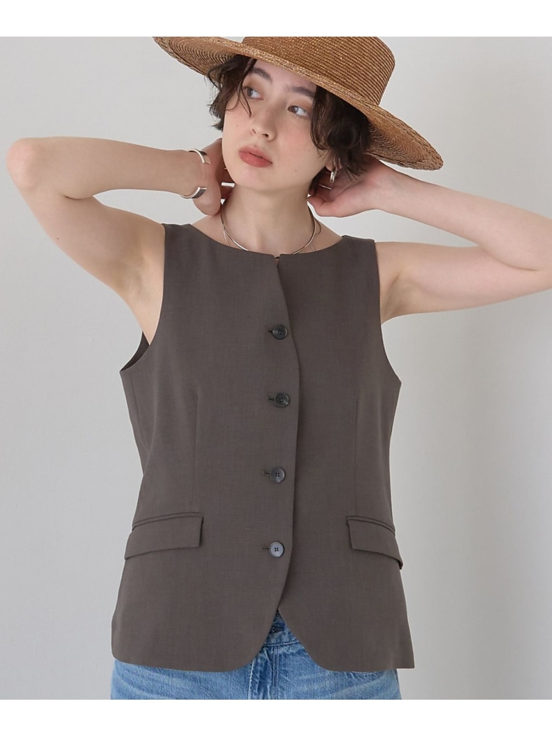 【SALE／10%OFF】【セットアップ相応う】リネン混ジレ/より良い Rouge vif la cle ルージュ・ヴィフ ラクレ トップス 余分の物のトップス 薄墨色 ベージュ【RBA_E】【貨物輸送無料】[ Fashion]
