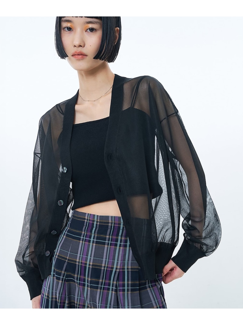 ジャガード シアー ニット カーディガン NOMINE ノミネ トップス カーディガン ブラック ブラウン レッド【送料無料】[ Fashion]