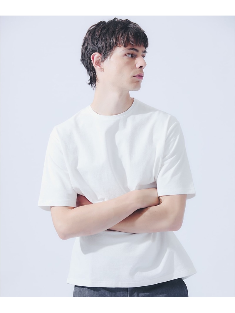 シュリンク天竺 クルーネック半袖Tシャツ【予約】 ABAHOUSE LASTWORD アバハウス トップス カットソー・Tシャツ ブルー ブラック ホワイト【先行予約】*【送料無料】[ Fashion]