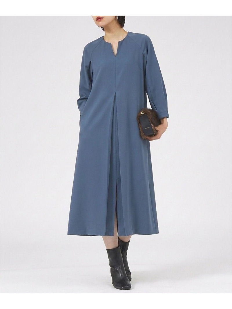 【SALE／50%OFF】ボックスプリーツワンピース qualite カリテ ワンピース・ドレス シャツワンピース カーキグリーン ブルー グレー【RBA_E】【送料無料】[ Fashion]｜ABAHOUSE ONLINE