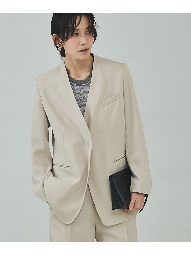 【SALE／60%OFF】【Oggi 掲載・UVカット・ストレッチ・セットアップ対応】ドライカルゼノーカラ qualite カリテ ジャケット・アウター ノーカラージャケット グレー ベージュ【RBA_E】【送料無料】[ Fashion]｜ABAHOUSE ONLINE