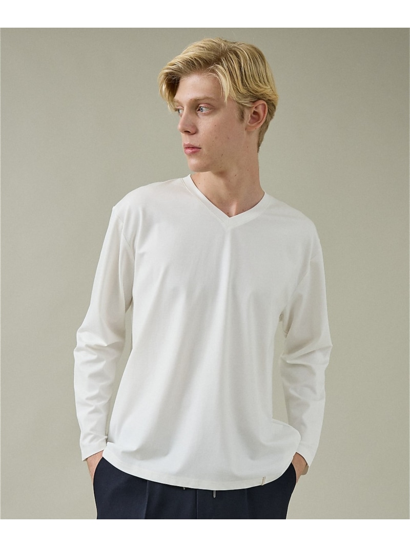 【定番】ドレスポンチ Vネック 長袖Tシャツ / ストレッチ ABAHOUSE LASTWORD アバハウス トップス カットソー・Tシャツ ネイビー ホワイト グレー【送料無料】[ Fashion]