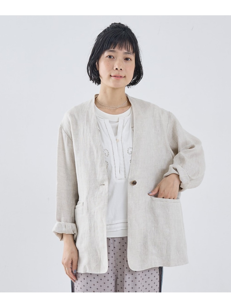 麻ノーカラージャケット collex コレックス ジャケット・アウター ノーカラージャケット ベージュ ブラック【送料無料】[ Fashion]