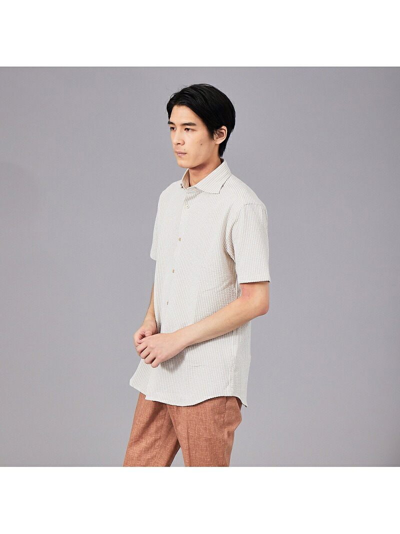 【SALE／50%OFF】クールテックス シアサッカー ストライプ 半袖シャツ ABAHOUSE LASTWORD アバハウス トップス シャツ・ブラウス ベージュ ホワイト ネイビー【RBA_E】【送料無料】[ Fashion]