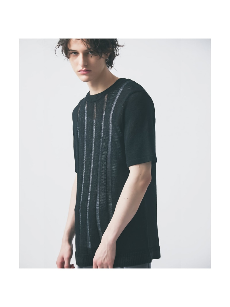 【SALE／40%OFF】スレッド クルーネック 半袖ニット 5351POUR LES HOMMES ゴーサンゴーイチプールオム トップス ニット ブラック ホワイト【RBA_E】【送料無料】[ Fashion]