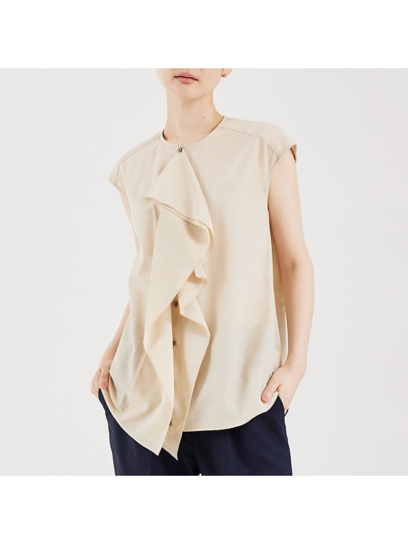 【SALE／50%OFF】フロントラッフルノースリーブブラウス qualite カリテ トップス プルオーバー・トップ ベージュ 白いこと 薄墨色【RBA_E】【貨物輸送無料】[ Fashion]