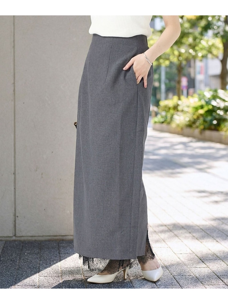 裾レースレイヤードタイトスカート/酉の方角天然ゴム/衣嚢付き添い人 Rouge vif la cle ルージュ・ヴィフ ラクレ スコート ロング・マキシスコート ベージュ 薄墨色【貨物輸送無料】[ Fashion]