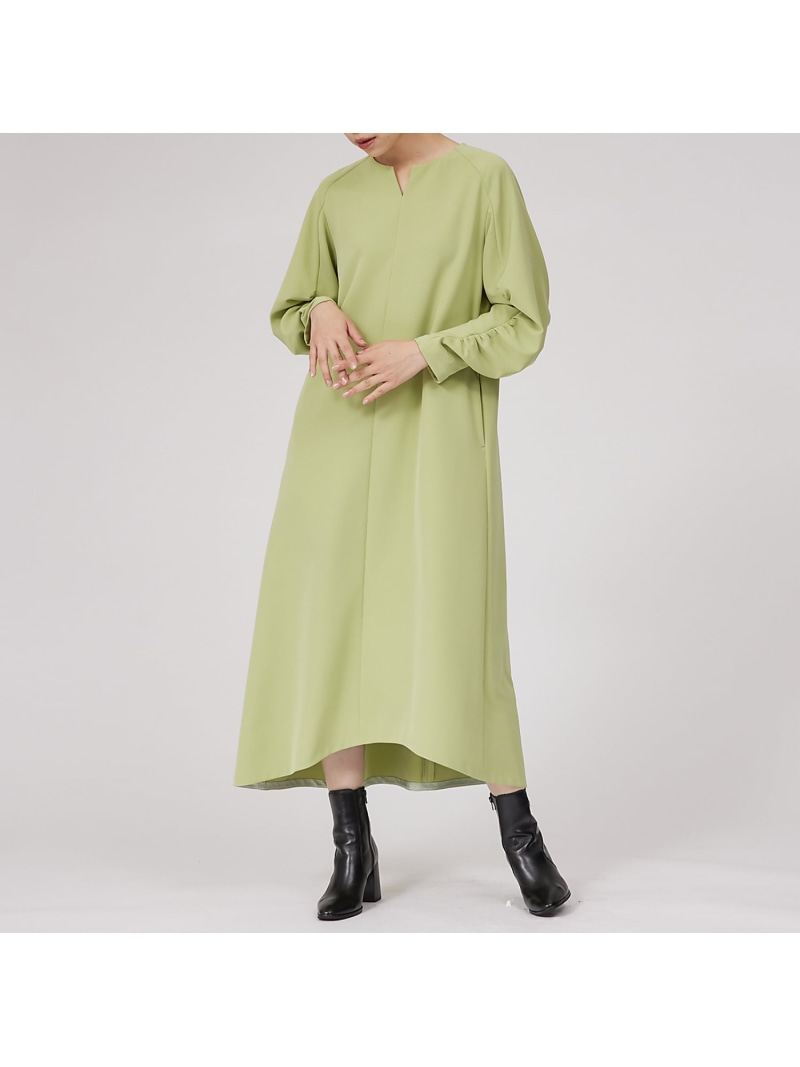 【SALE／50%OFF】ギャザースリーブワンピース qualite カリテ ワンピース・ドレス シャツワンピース グリーン ブラック【RBA_E】【送料無料】[ Fashion]｜ABAHOUSE ONLINE