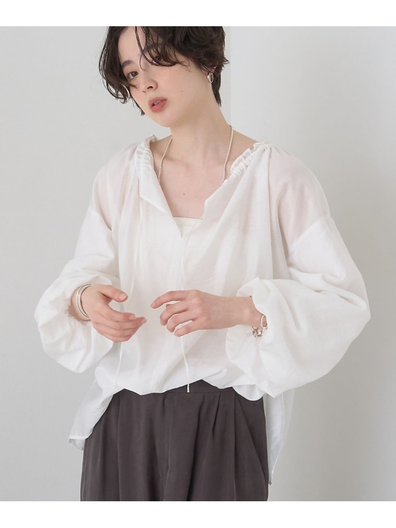 【SALE／5%OFF】【一部店舗限定】バルーンスリーブシアーブラウス Rouge vif la cle ルージュ・ヴィフ ラクレ トップス シャツ・ブラウス ブルー ホワイト ベージュ【RBA_E】【送料無料】[ Fashion]