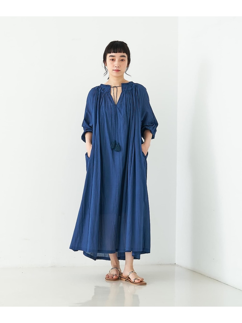 【SALE／10%OFF】インド綿2WAYギャサーコットンワンピース collex コレックス ワンピース・ドレス シャツワンピース ブラウン ネイビー【RBA_E】【送料無料】[ Fashion]｜ABAHOUSE ONLINE