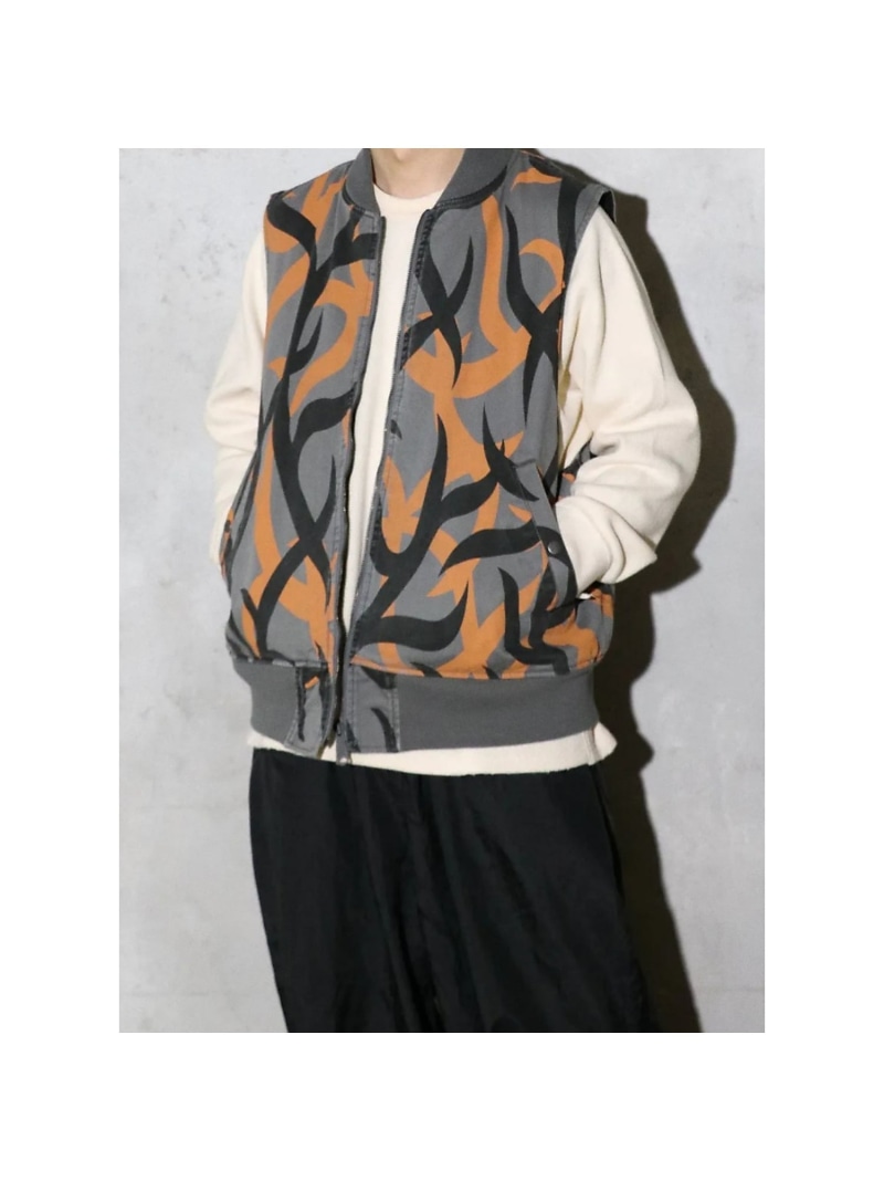 【MADE IN STANDARD】PRINTED MA-1 VEST REVE ABAHOUSE LASTWORD アバハウス トップス その他のトップス ブラック グレー【送料無料】[ Fashion]