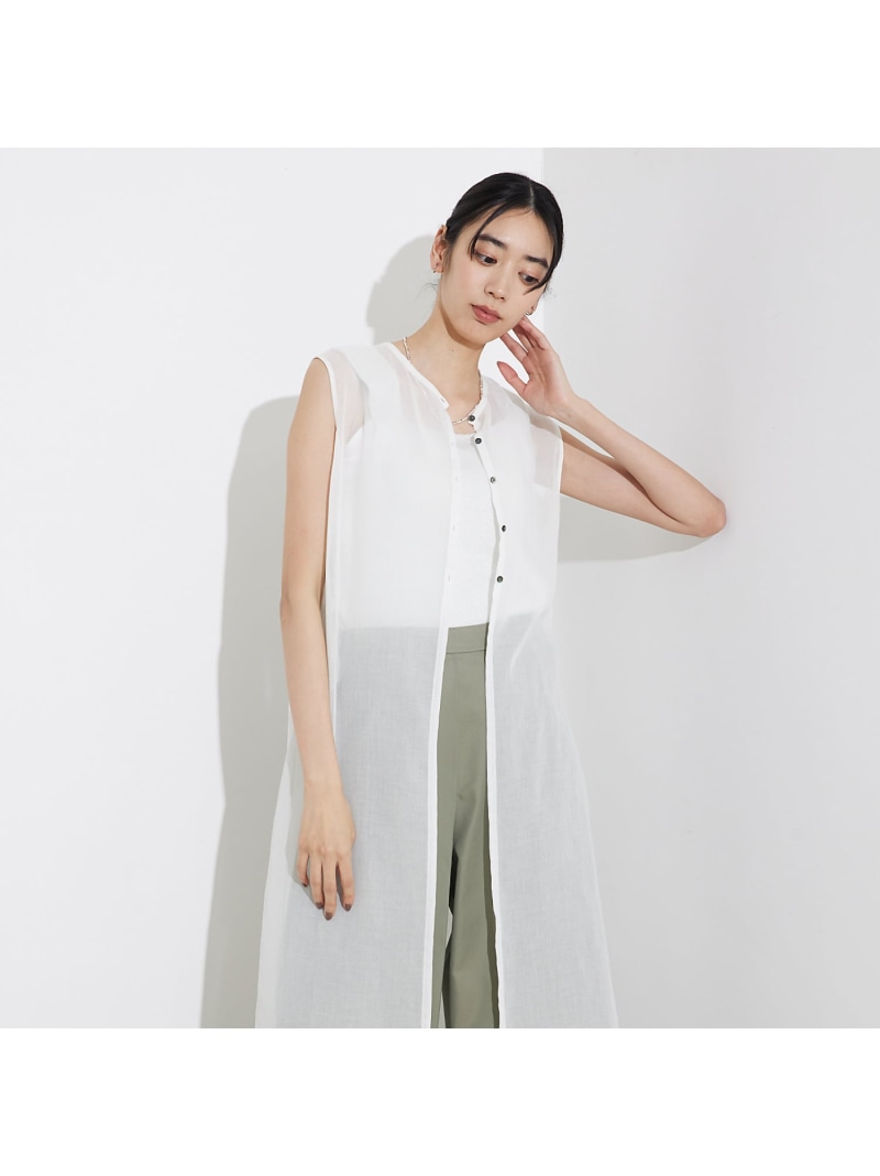 【SALE／20%OFF】ソフトオーガンジーロングブラウス qualite カリテ トップス シャツ・ブラウス ブラウン ホワイト【RBA_E】【送料無料】[ Fashion]