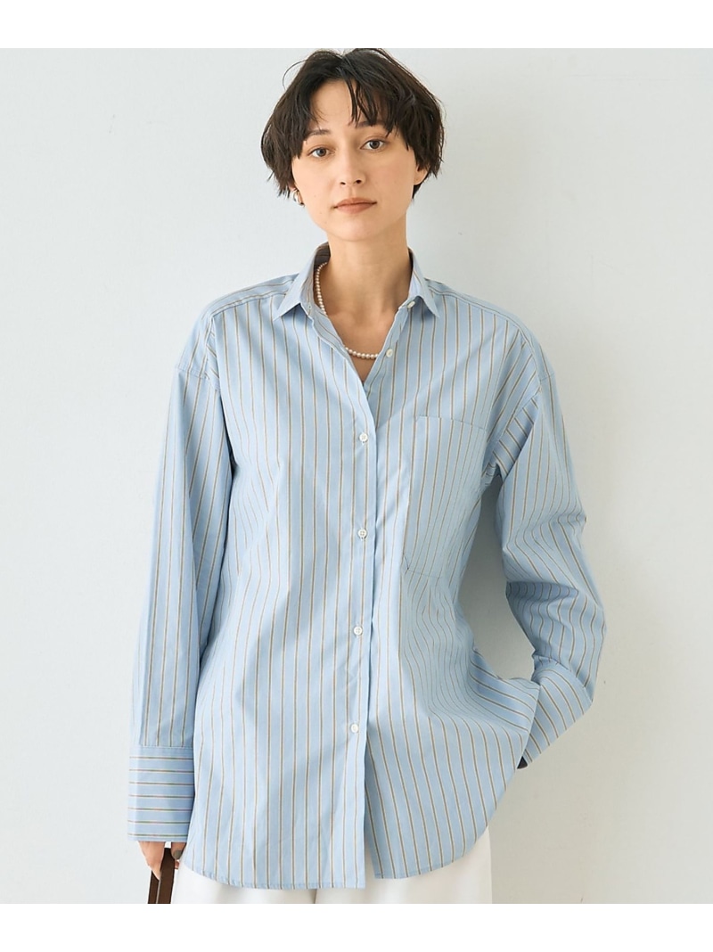 【SALE／35%OFF】ストライプメンズライクコットンシャツ Rouge vif la cle ルージュ・ヴィフ ラクレ トップス シャツ・ブラウス グレー ブルー【RBA_E】【送料無料】[ Fashion]