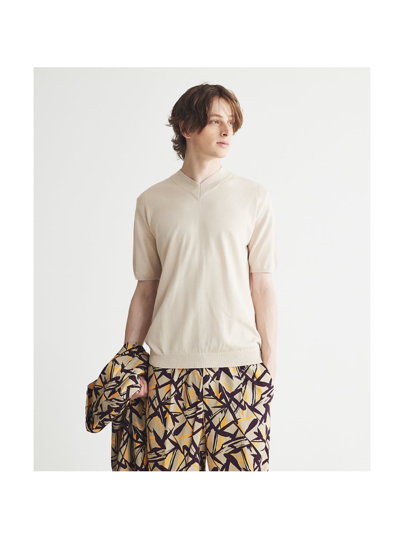 【SALE／50%OFF】COOL POTTER Vネック ニットTシャツ DESIGNWORKS デザインワークス トップス カットソー・Tシャツ ブラック ベージュ グリーン【RBA_E】【送料無料】[ Fashion]｜ABAHOUSE ONLINE
