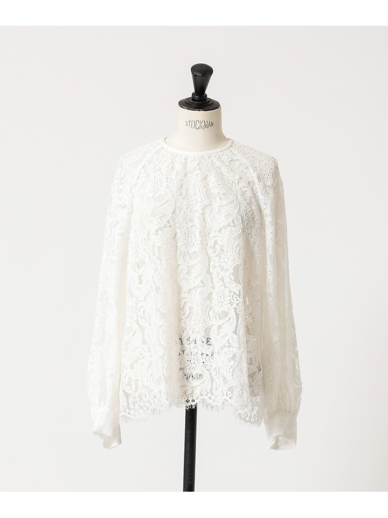 レースベーシックブラウス【予約】 DESIGNWORKS デザインワークス トップス シャツ・ブラウス ホワイト ブラック【先行予約】*【送料無料】[ Fashion]｜ABAHOUSE ONLINE