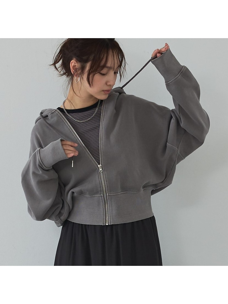 【裏毛】ピグメントショートジップパーカー/ヴィンテージ風/長袖/スウェット/春服 abahouse mavie アバハウス マヴィ トップス パーカー・フーディー グレー ブラック【送料無料】[ Fashion]