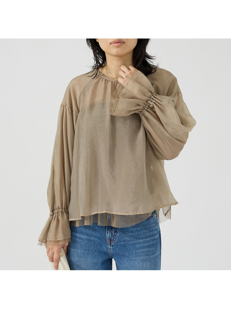 【SALE／20%OFF】オーガンジーシアーブラウス Rouge vif la cle ルージュ・ヴィフ ラクレ トップス シャツ・ブラウス ホワイト ブルー【RBA_E】【送料無料】[ Fashion]