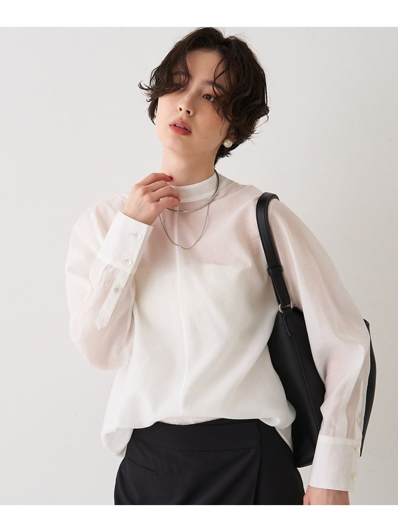 【SALE／35%OFF】シアースタンドタイブラウス Rouge vif la cle ルージュ・ヴィフ ラクレ トップス シャツ・ブラウス ブラック ホワイト グレー【RBA_E】【送料無料】[ Fashion]
