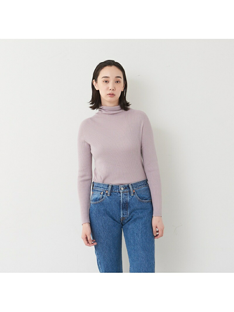 【SALE／50%OFF】ピュアウールリブタートルニット collex コレックス トップス 編み物 白いこと 薄墨色 パープル【RBA_E】【貨物輸送無料】[ Fashion]