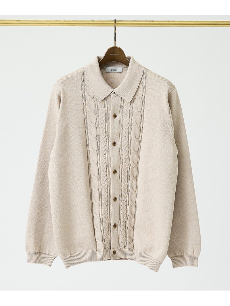 【Tutto / トゥット】有線テレビ 長袖 編み物ポロ / Cable POLO DESIGNWORKS 考えるワークス トップス 編み物 薄墨色 ベージュ カーキ緑であること【貨物輸送無料】[ Fashion]