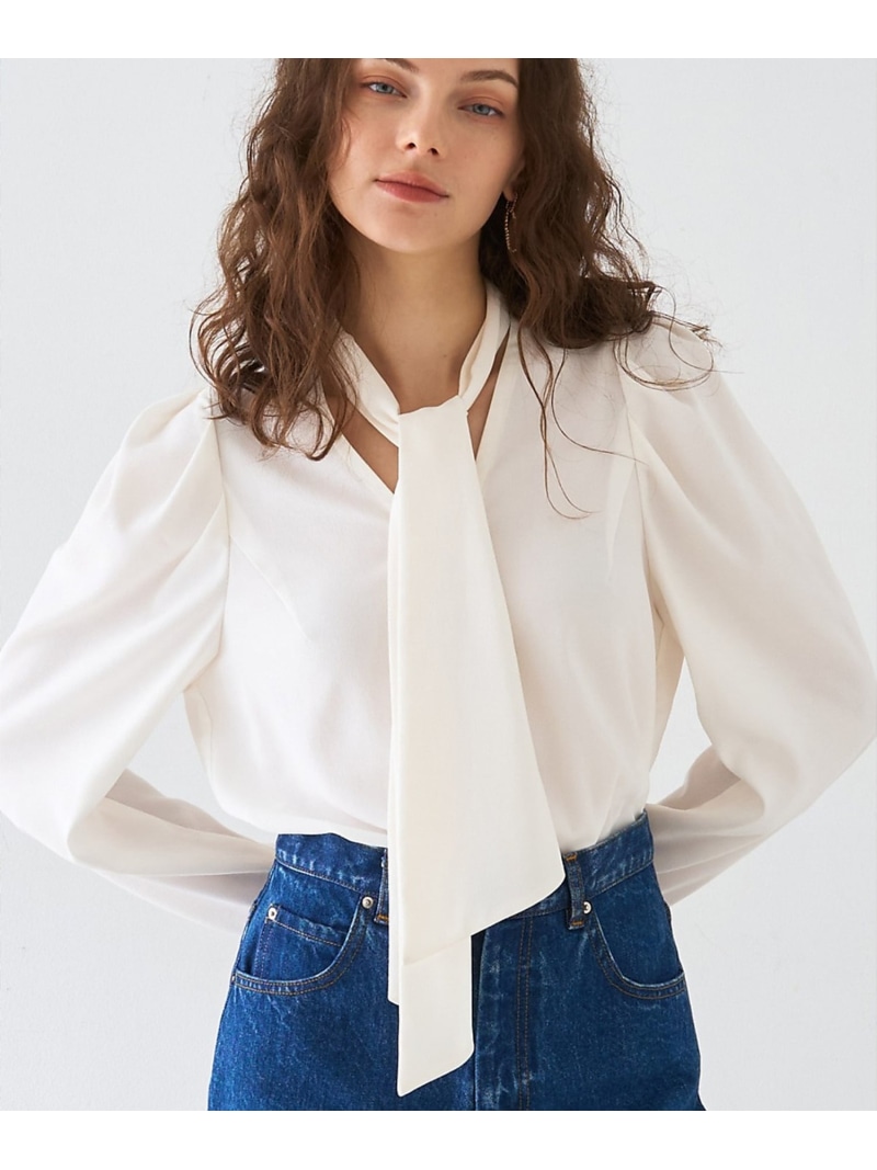 【SALE／30%OFF】バックサテンジョーゼットボウタイリボンブラウス DESIGNWORKS デザインワークス トップス シャツ・ブラウス ホワイト ブラック【RBA_E】【送料無料】[ Fashion]｜ABAHOUSE ONLINE