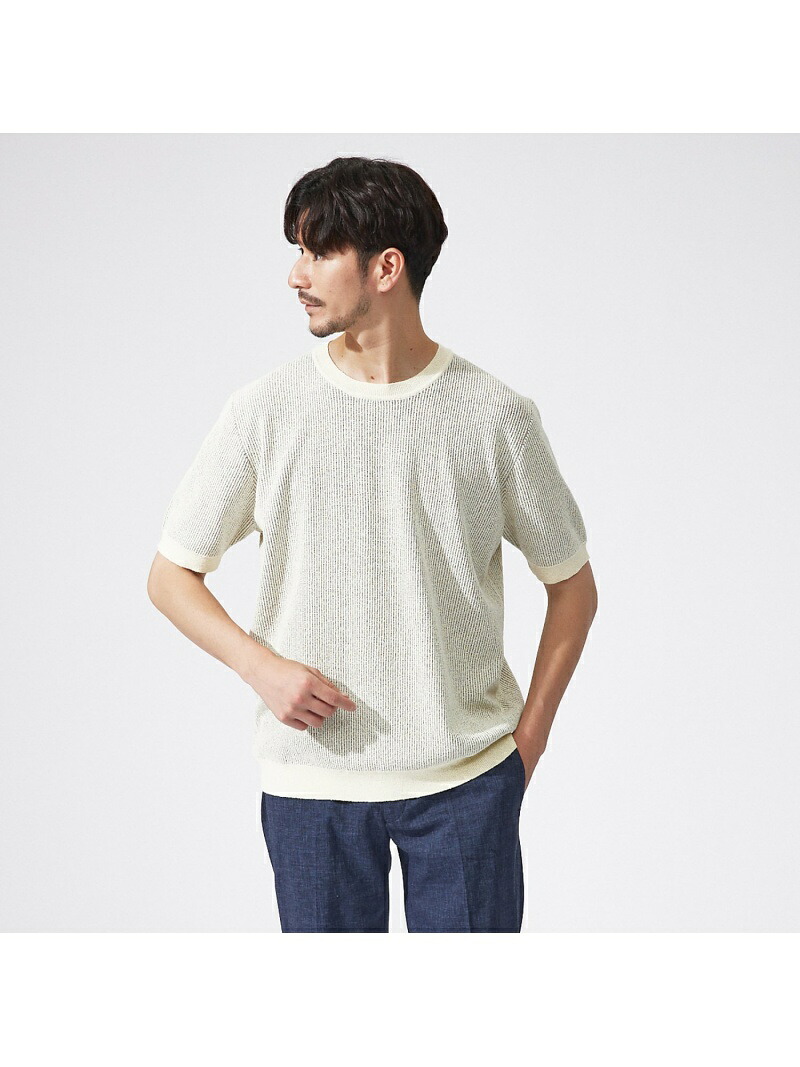 【SALE／40%OFF】針抜き プレーティング ニットTシャツ ABAHOUSE LASTWORD アバハウス トップス カットソー・Tシャツ ホワイト ブルー ネイビー【RBA_E】【送料無料】[ Fashion]