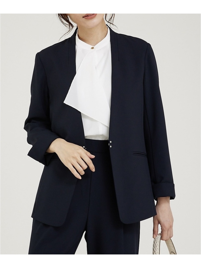 【WEB Domani掲載】【エニデイカセット】ノーカラージャケット abahouse mavie アバハウス マヴィ ジャケット・アウター ノーカラージャケット ブラック ホワイト グレー【送料無料】[ Fashion]