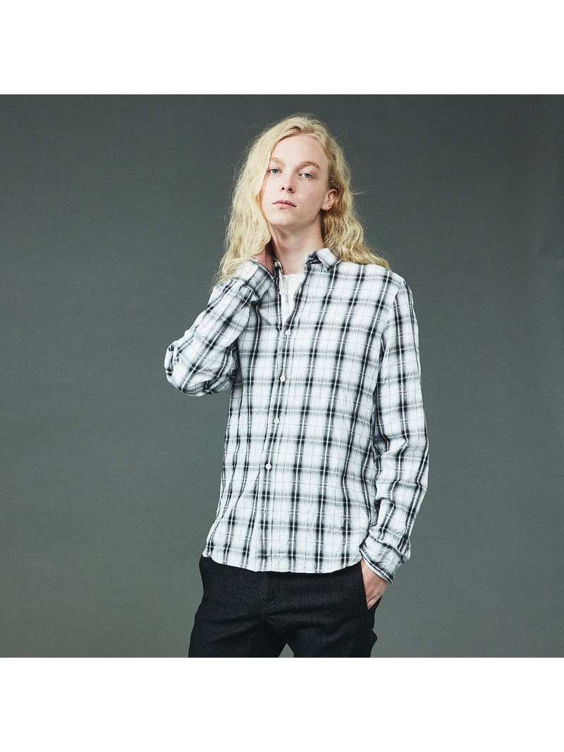 【SALE／25%OFF】ワッシャーチェック 長袖シャツ 5351POUR LES HOMMES ゴーサンゴーイチプールオム トップス シャツ・ブラウス ブラック ホワイト【RBA_E】【送料無料】[ Fashion]