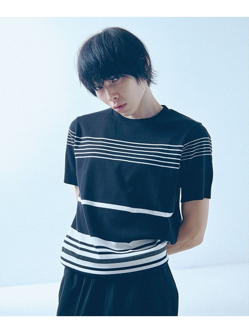 【定番人気】セーターマシーン ボーダー クルーネック ニット Tシャツ 5351POUR LES HOMMES ゴーサンゴーイチプールオム トップス カットソー・Tシャツ ブラック ホワイト【送料無料】[ Fashion]｜ABAHOUSE ONLINE