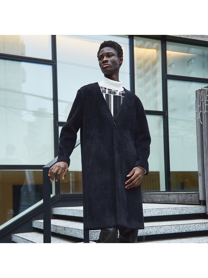 【SALE／20%OFF】ノーカラー シャギー コート 5351POUR LES HOMMES ゴーサンゴーイチプールオム ジャケット・アウター その他のジャケット・アウター ベージュ ネイビー ブラック【RBA_E】【送料無料】[ Fashion]
