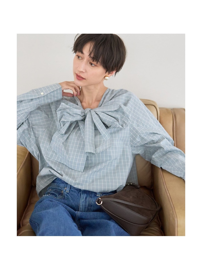 【SALE／30%OFF】コットンチェックリボンブラウス Rouge vif la cle ルージュ・ヴィフ ラクレ トップス シャツ・ブラウス グリーン ホワイト【RBA_E】【送料無料】[ Fashion]｜ABAHOUSE ONLINE