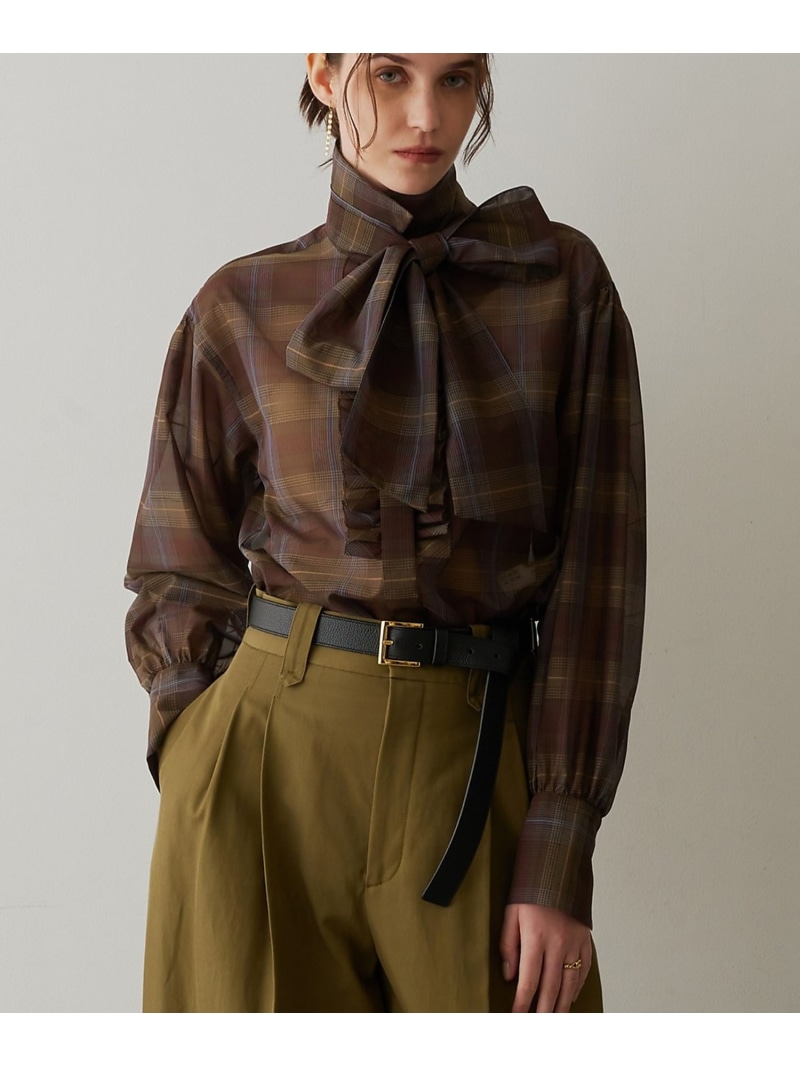 【セットアップ対応】シアーチェックリボンブラウス【予約】 DESIGNWORKS デザインワークス トップス シャツ・ブラウス カーキグリーン【先行予約】*【送料無料】[ Fashion]｜ABAHOUSE ONLINE