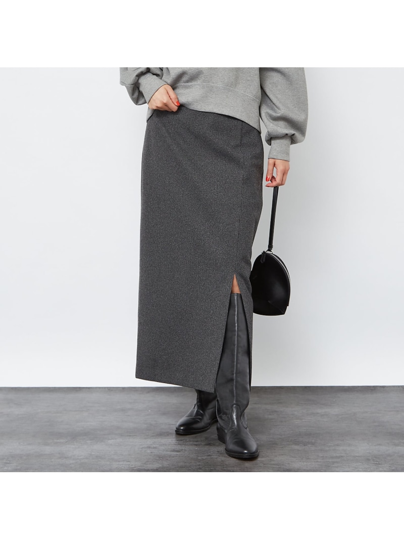 【SALE／20%OFF】【セットアップ対応】ニードルパンチ千鳥柄タイトスリットスカート Rouge vif la cle ルージュ・ヴィフ ラクレ スカート ロング・マキシスカート ブラウン グレー【RBA_E】【送料無料】[ Fashion]
