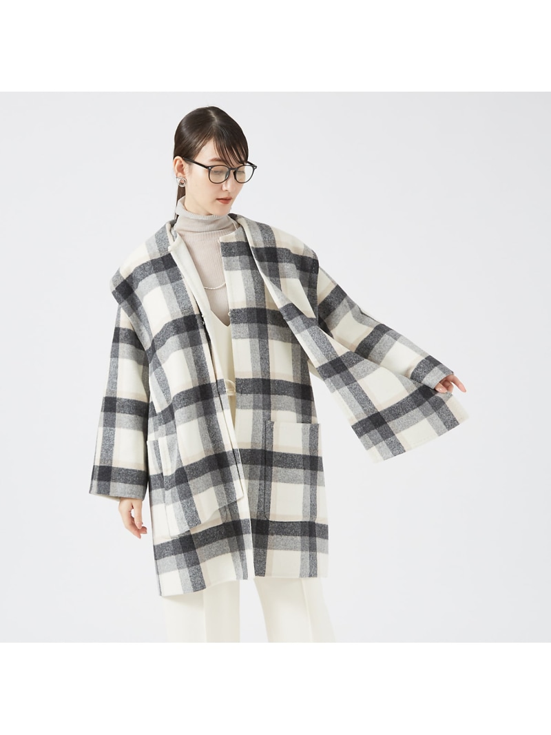 Spick & Span ダブルモッサリバーフーディーコート 38 美品 Spick & Span ダブルモッサリバーフーディーコート ネイビー