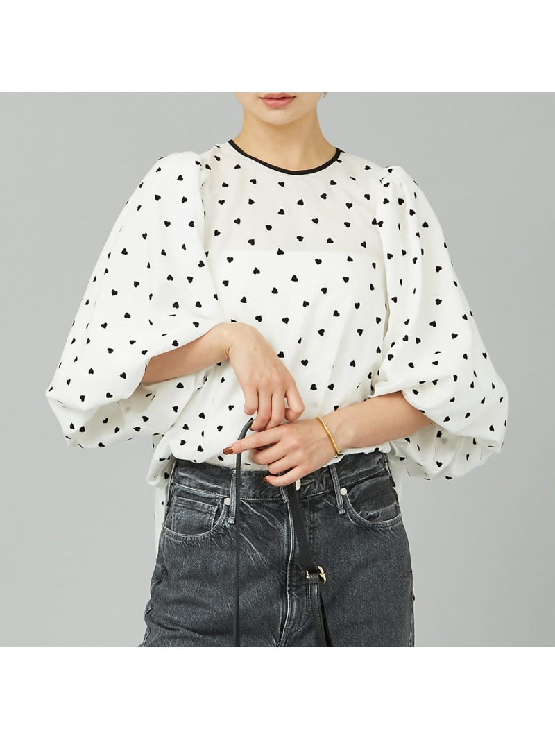 【SALE／30%OFF】ハートフロッキーブラウス Rouge vif la cle ルージュ・ヴィフ ラクレ トップス シャツ・ブラウス ホワイト ブラック ブラウン【RBA_E】【送料無料】[ Fashion]
